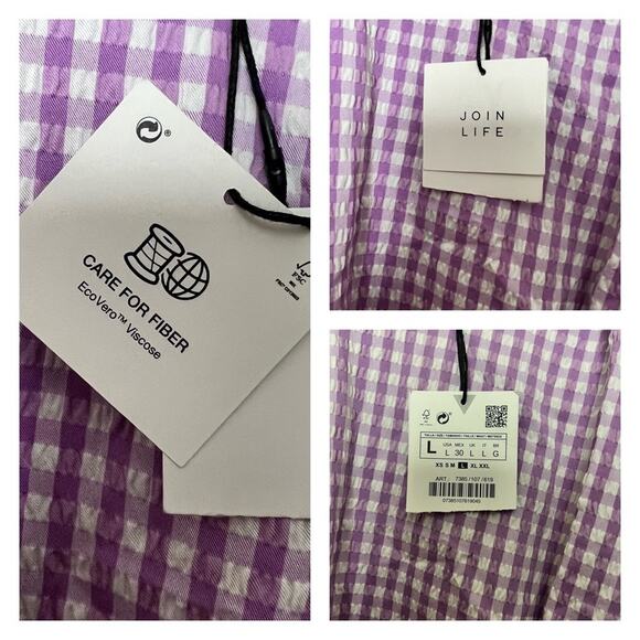 Zara Women's Blogger Style Lilac Gingham Pattern Rushed Side  Mini Dress Sz L - Picture 15 of 16